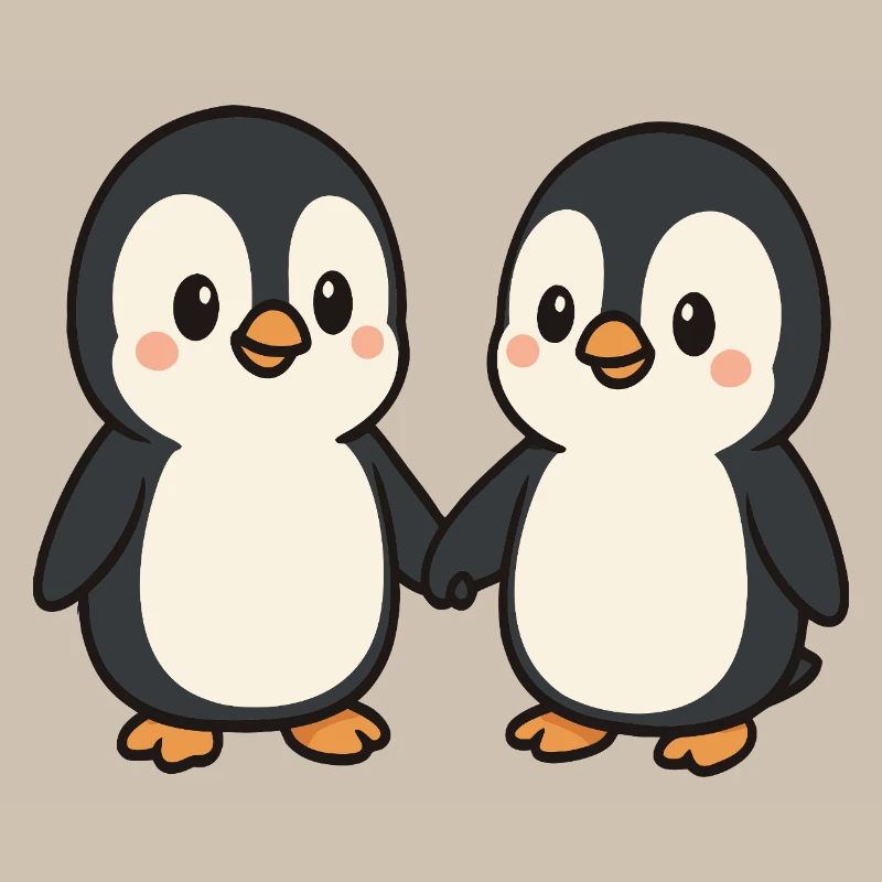 Two penguins holding hands