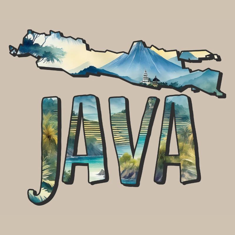 Aquarell Landkarte Java