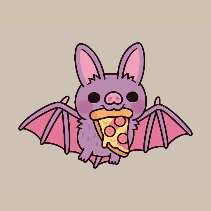 Süße fliegende Vampirfledermaus mit Pizza