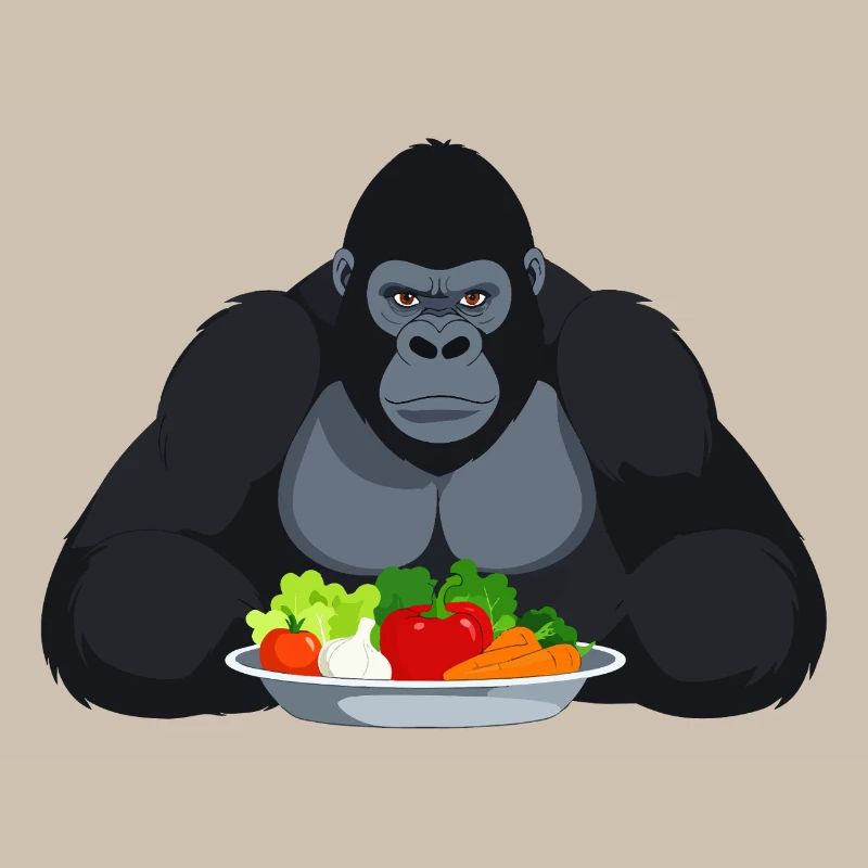 Cooler Gorilla mit Gemüseplatte Affe Motiv