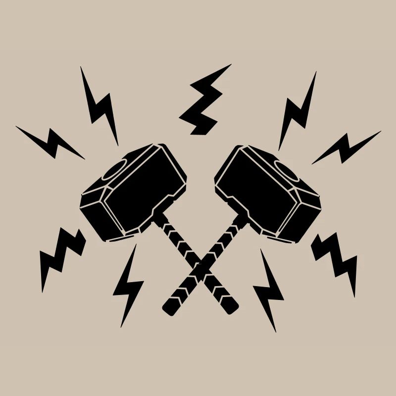 Two hammers of Thor around it lightning