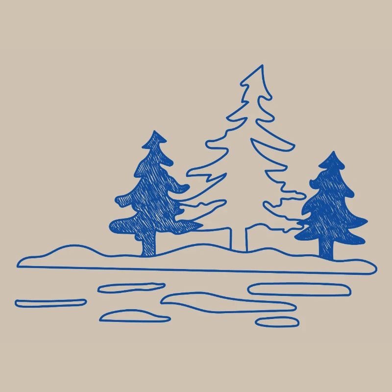 Abstract forest lake with pine trees
