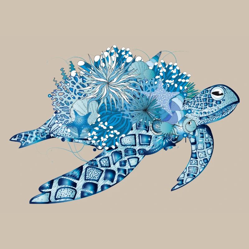 tortue bleue imaginative avec des coraux