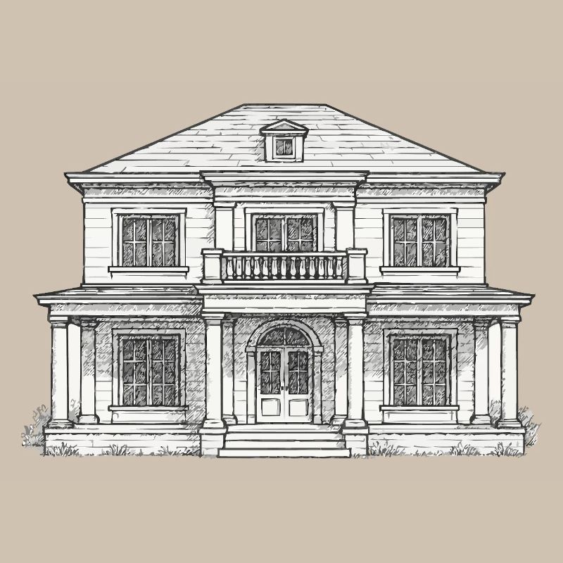 Classic front building line drawing