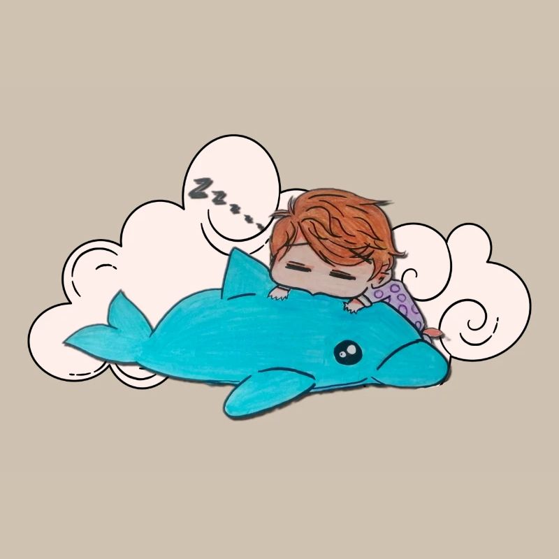 Schlafendes Kind auf blauem Delfin 