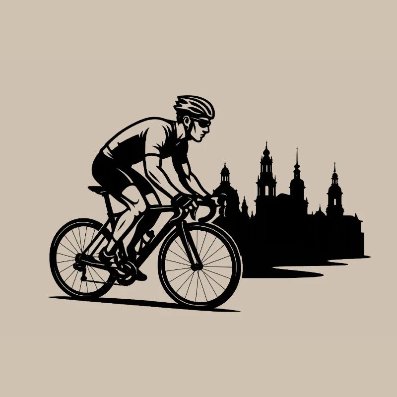 Des cyclistes en course devant la silhouette de Dresde