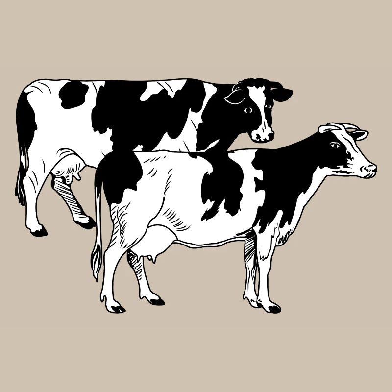 Two cows black and white