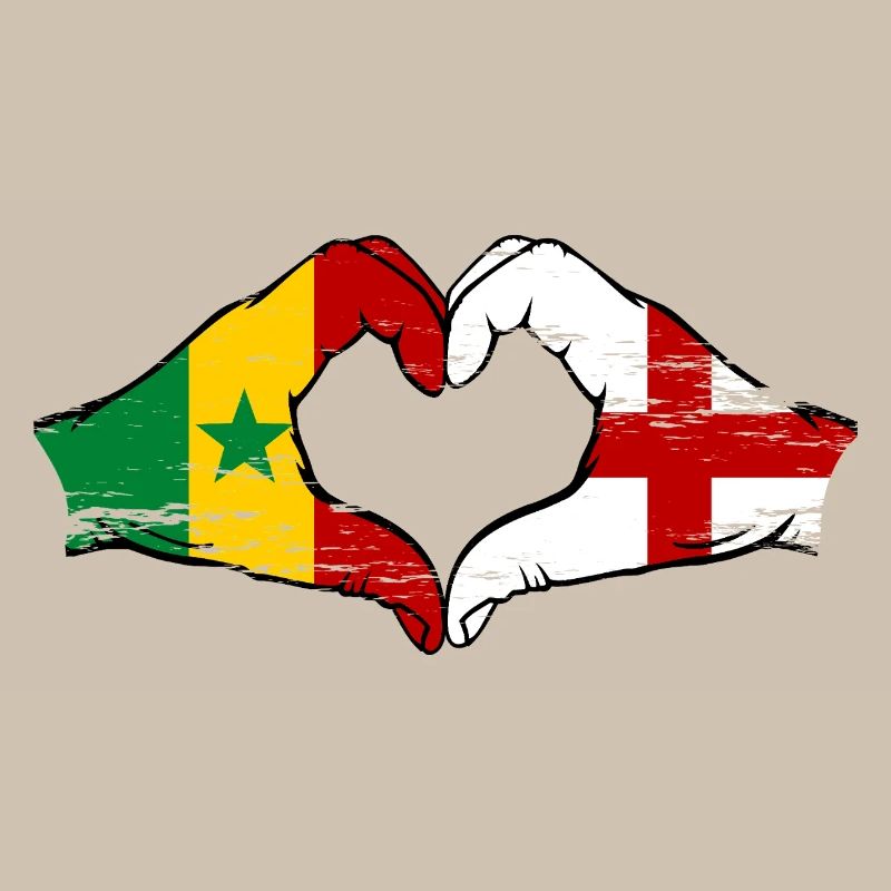 Sénégal Angleterre drapeau mains forme de coeur utilisé