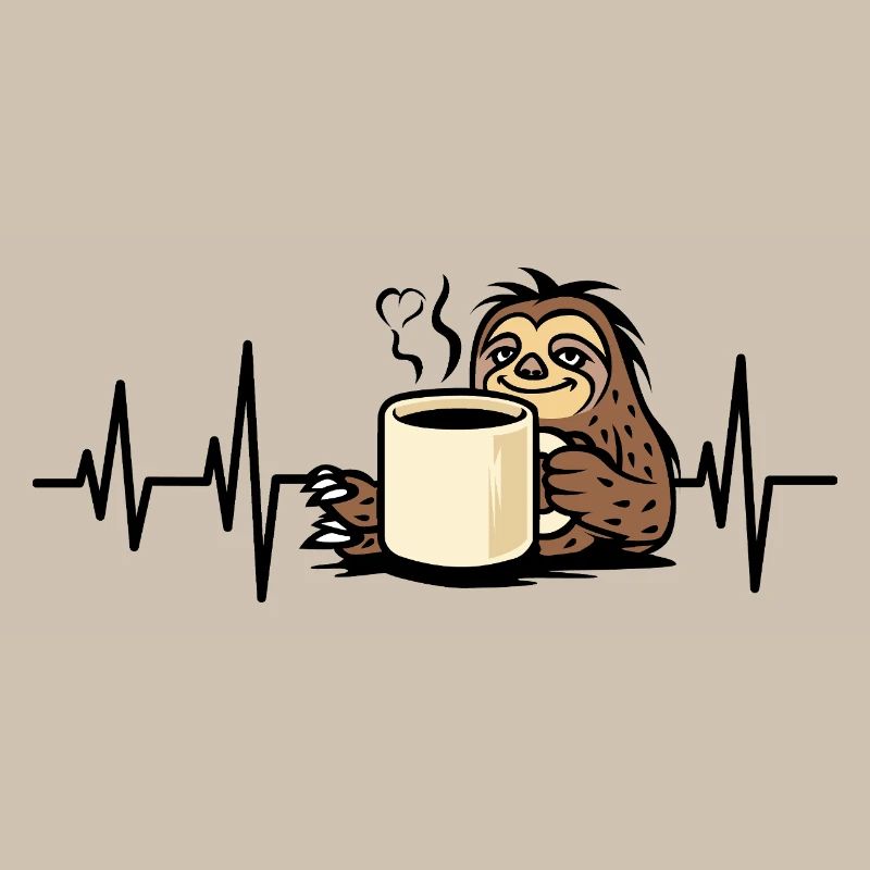 Cozy sloth with coffee cup
