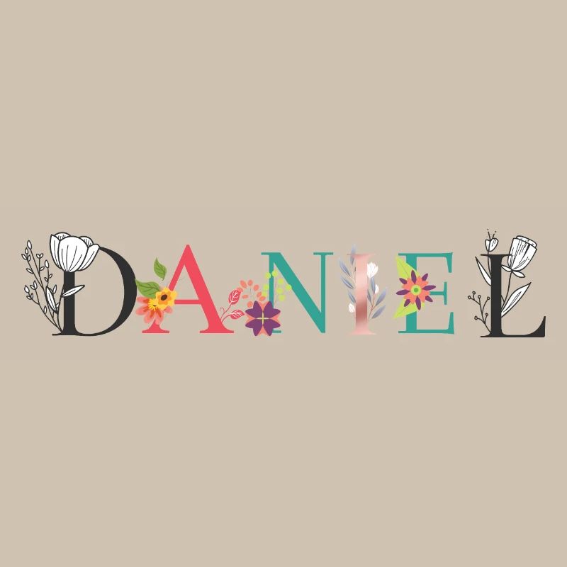 Art du nom DANIEL avec des fleurs brodées