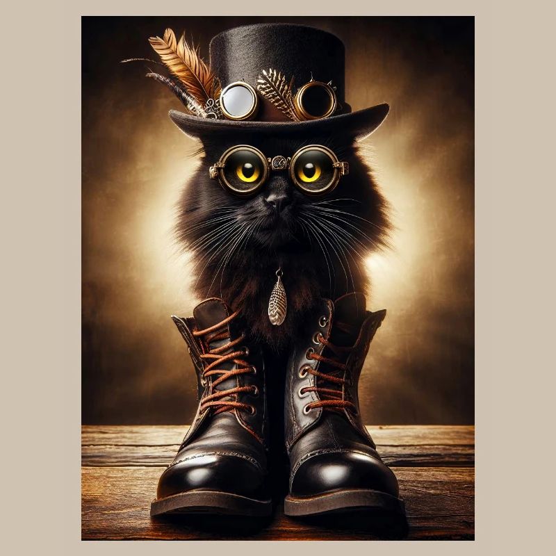 Chat noir Steampunk avec accessoires élégants