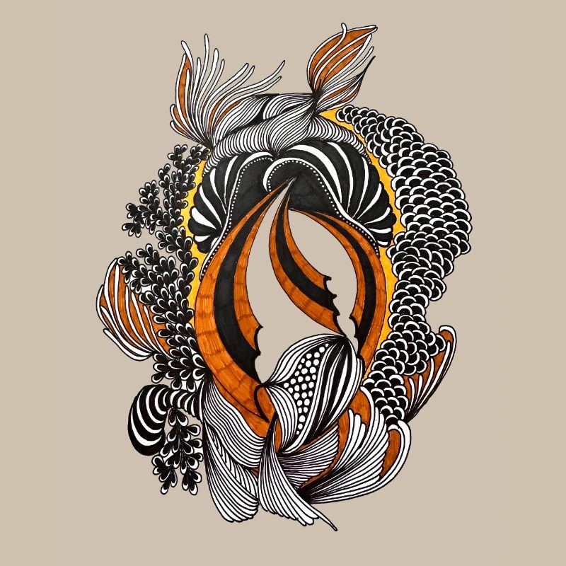 Orange Black Abstract Feather Pattern