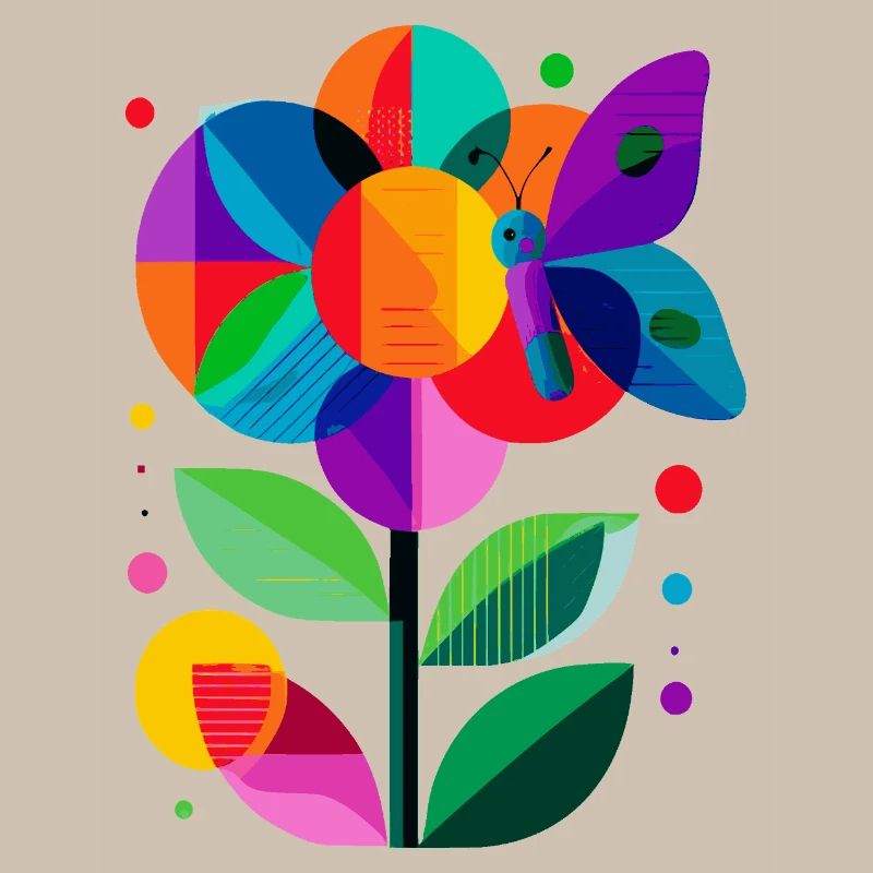 Fleur colorée et stylisée avec papillon