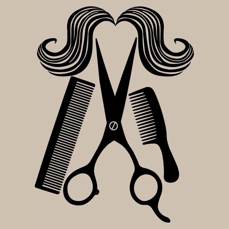 For hair salon with scissors two combs and a mustache