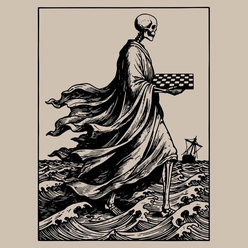 skeleton plays chess