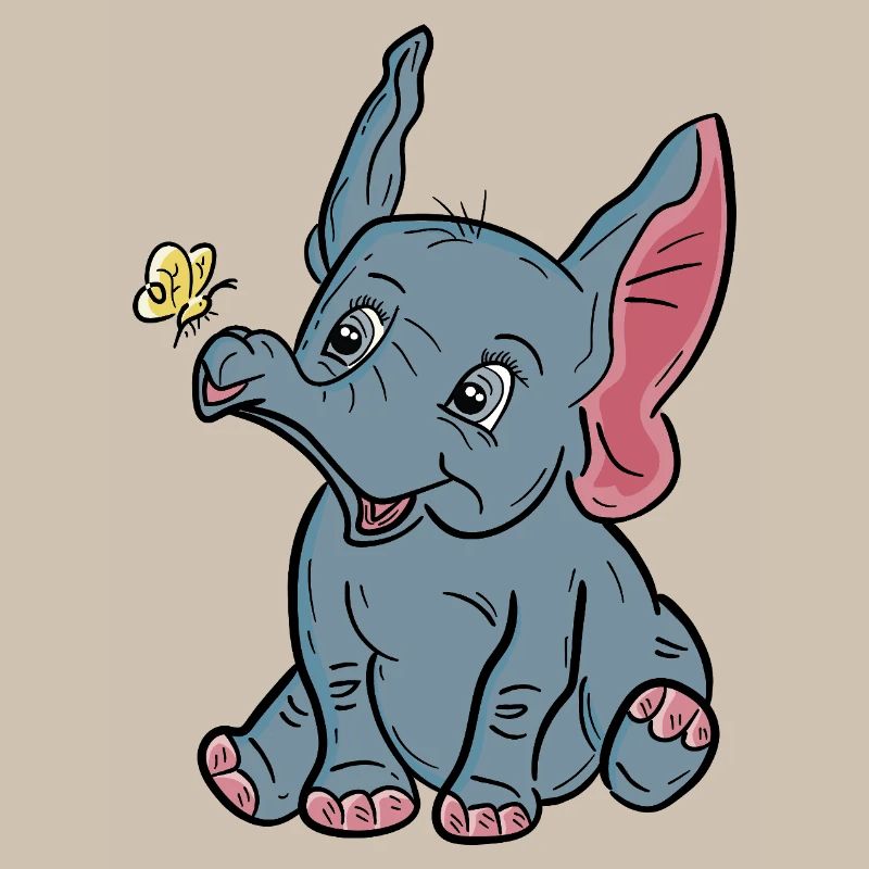 Bébé éléphant et papillon heureux