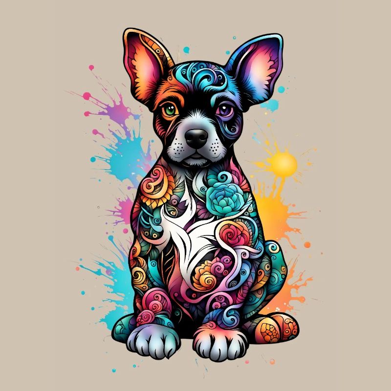 Kunterbunter Hund mit Farbspritzer