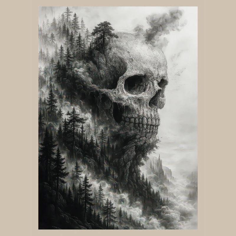 Unheimliche Waldschädel-Illustration