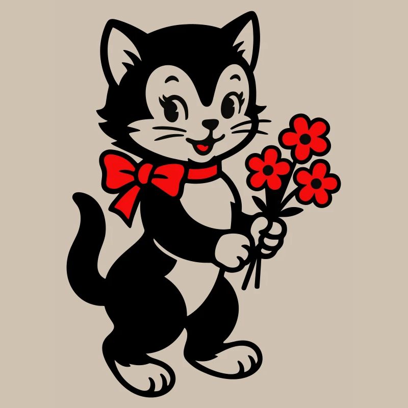 Schwarze Katze mit rotem Band