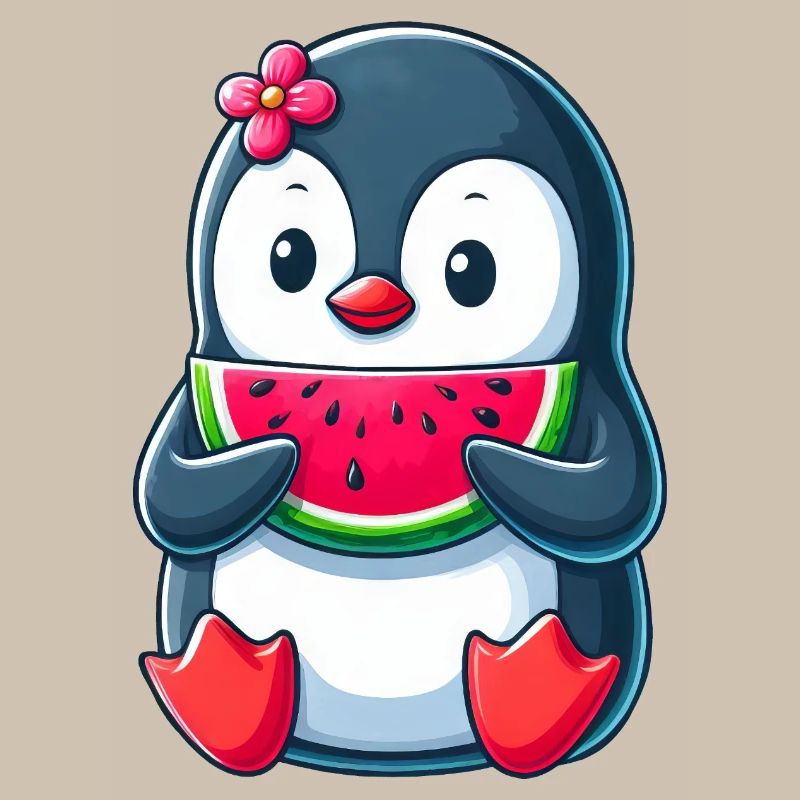 pingouin mignon avec dessin animé d’été pastèque