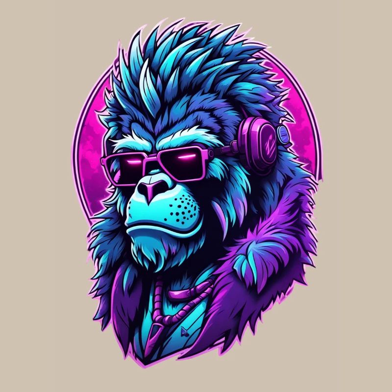 Berauschter Gorilla mit Kopfhörern