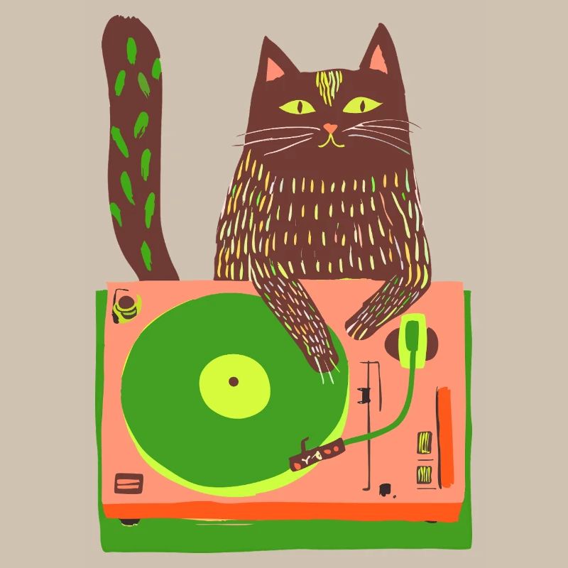 Cat DJ on Neon Turntable