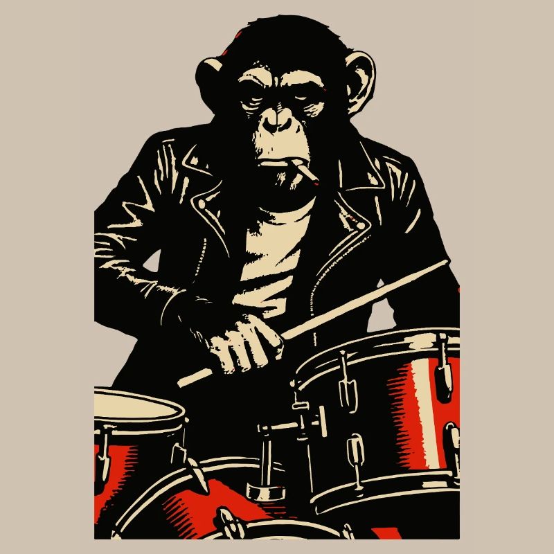 Chimp Drummer in Leather Jacket