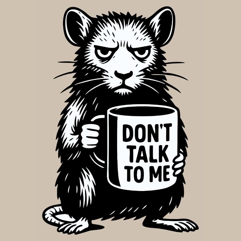 Grimmige Ratte mit Kaffee-Becher