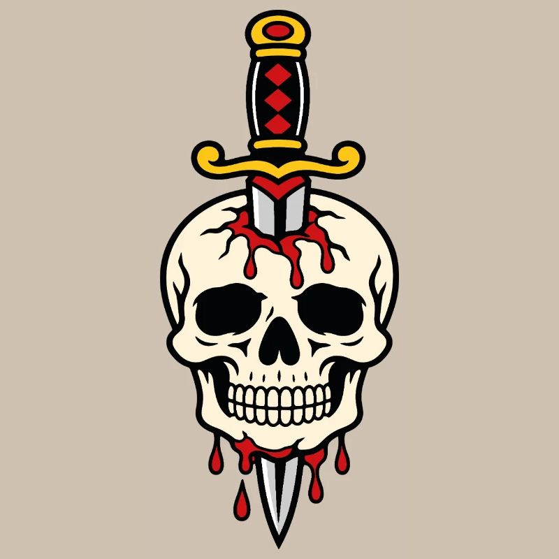 Schädel mit einem Tattoo-Dolch durchbohrt