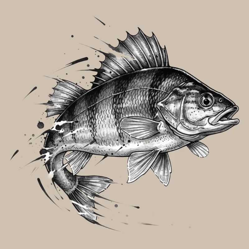Perche Perch Ink Tattoo Vector de pêche