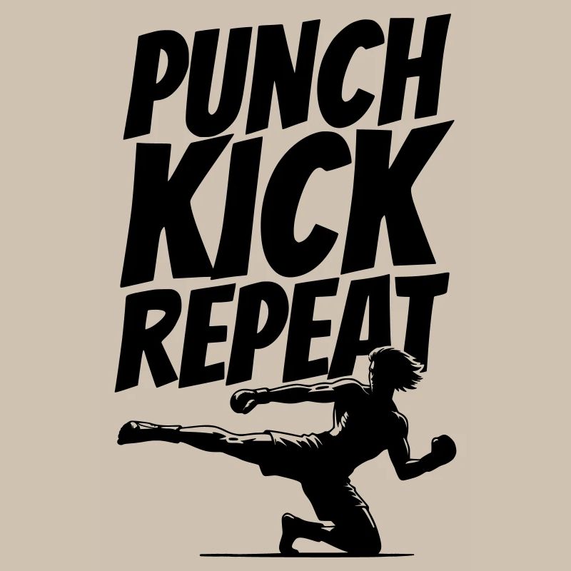Graphique de kickboxer avec texte de répétition de coup de pied