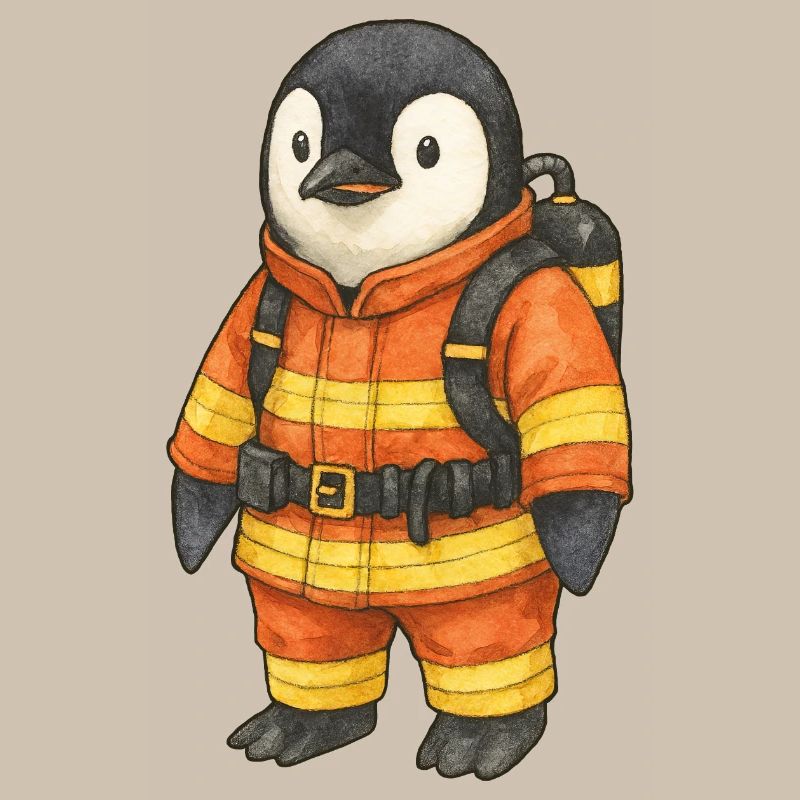 Mignon pingouin pompier héros de la sécurité