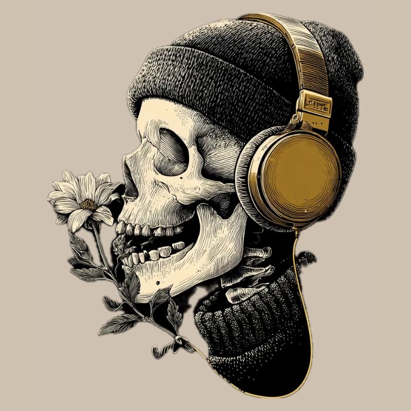 Headphone Skull with Flower