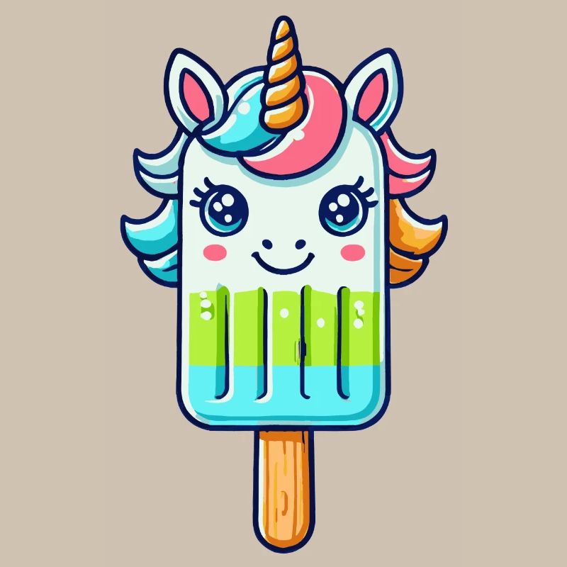 Une glace sur un bâtonnet en forme de licorne colorée