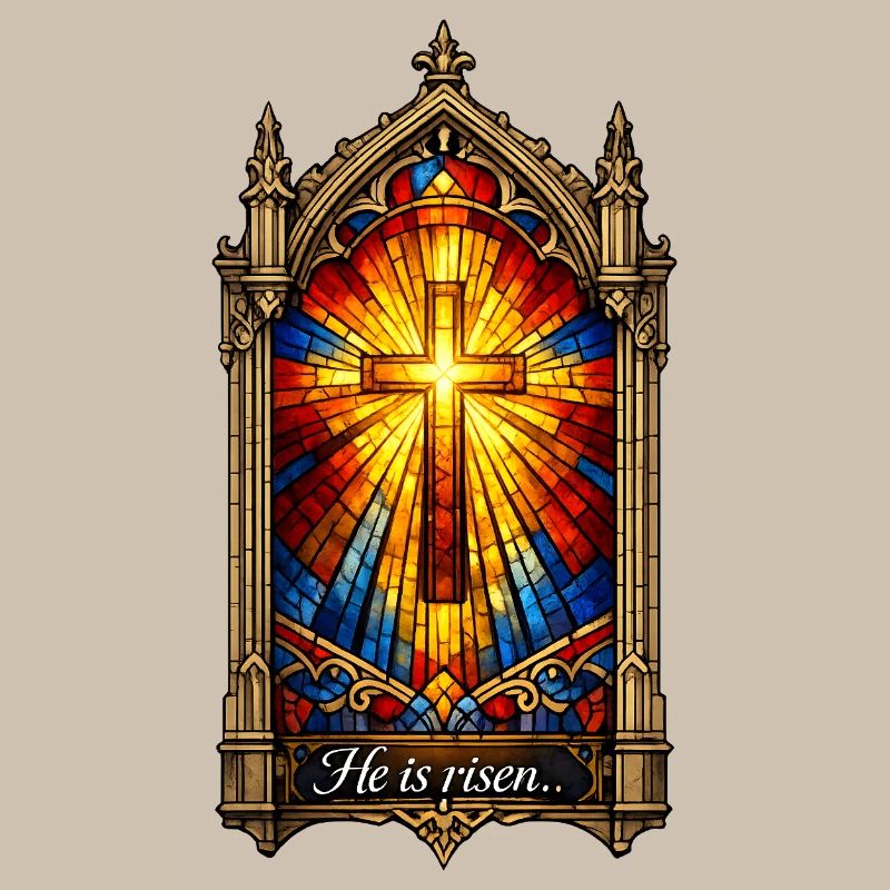 He is Risen Cross in Stained Glass Window Easter