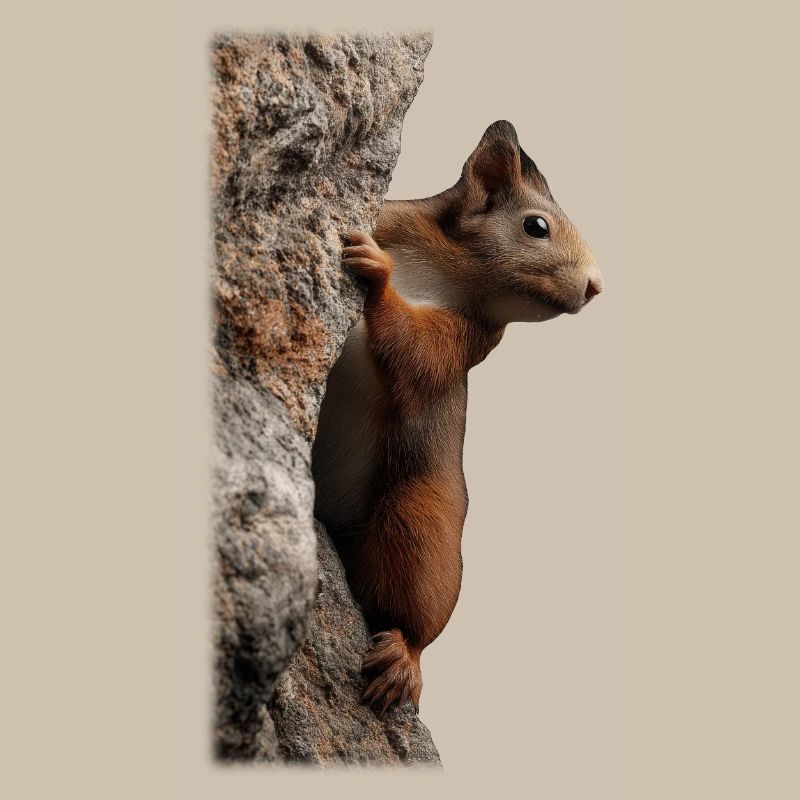 Curious squirrel on the tree trunk