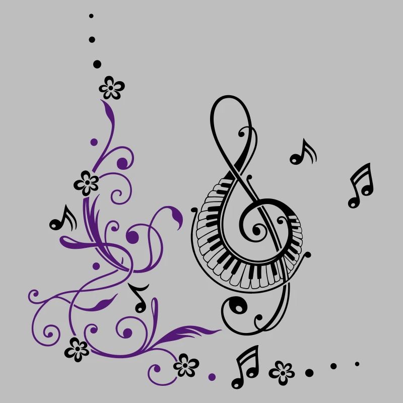 Clef with music notes and floral elements