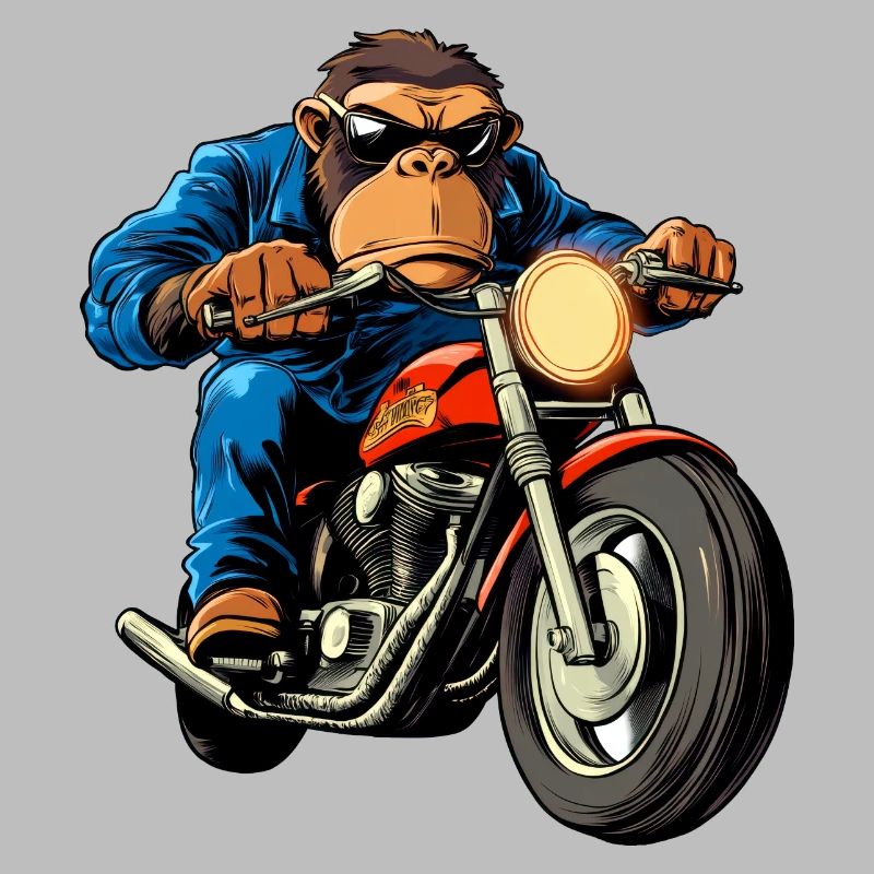 Motorradfahrer Affe