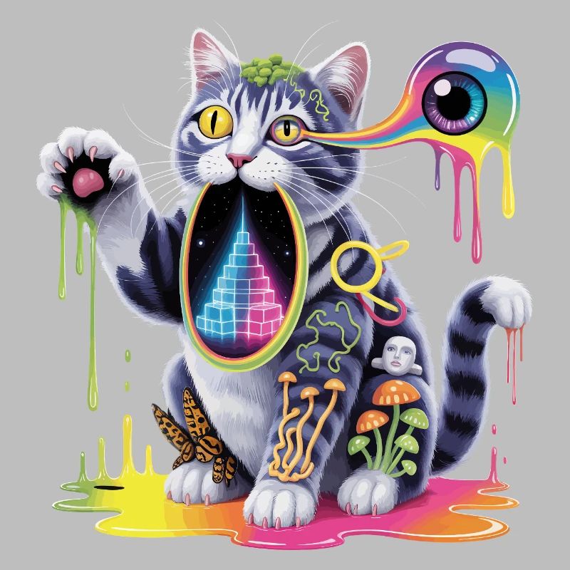 Psychedelic Cat Surreal Art Design
