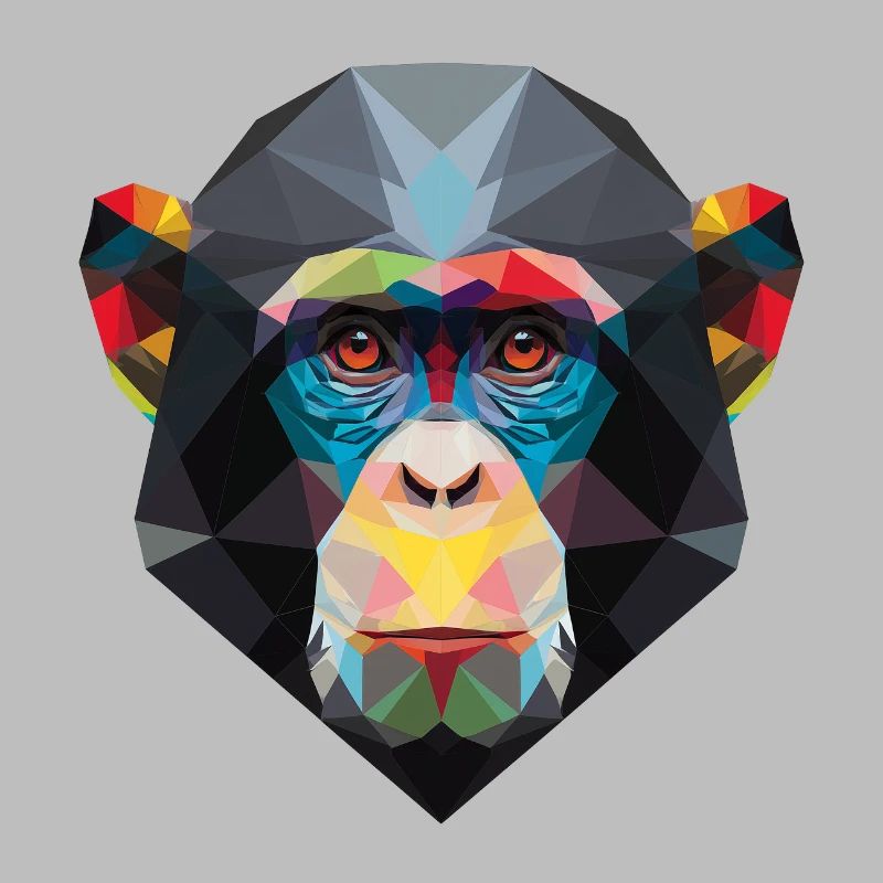 Geometric Monkey Portrait Rainbow Low Poly Art