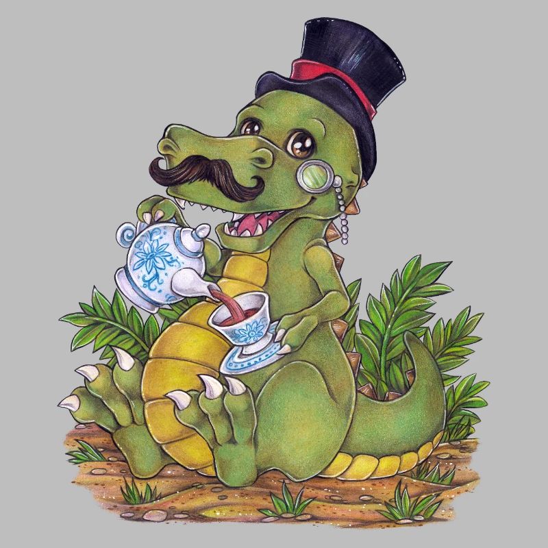 Drôle de jeu de mots Tea Rex Dino dessiné à la main