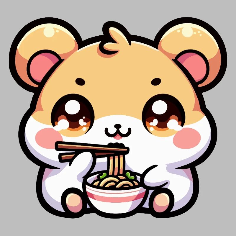 Kawaii hamster eats ramen