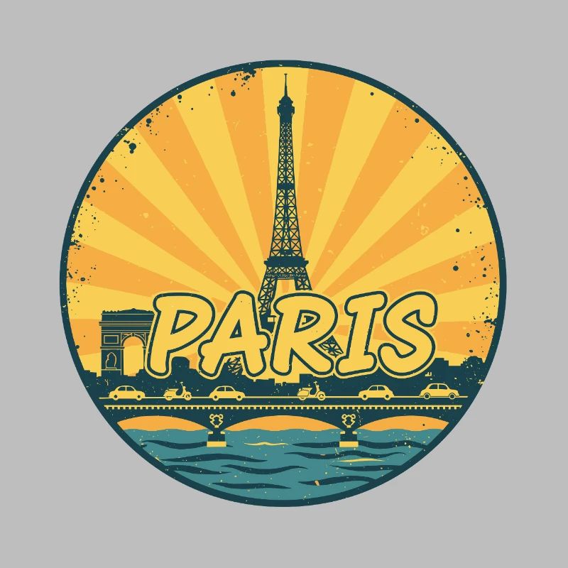 Paris City Skyline Eiffelturm Retro Sonnenuntergangsabzeichen
