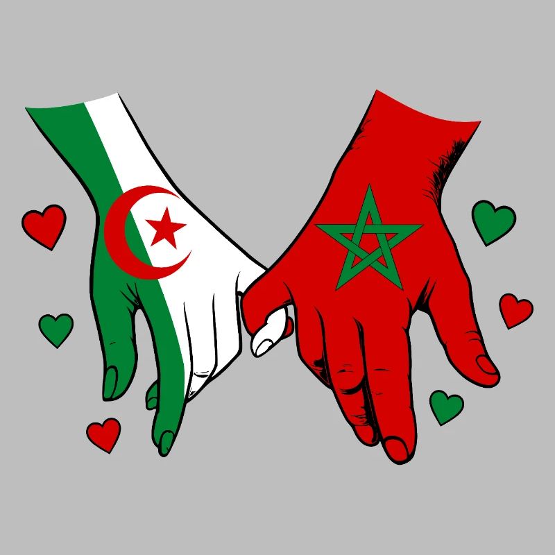 Algérie-Maroc Drapeau main dans la main