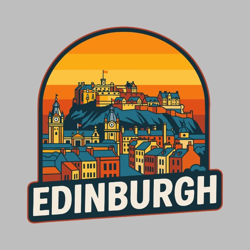 Edinburgh Skyline Retro Sunset Castle Design