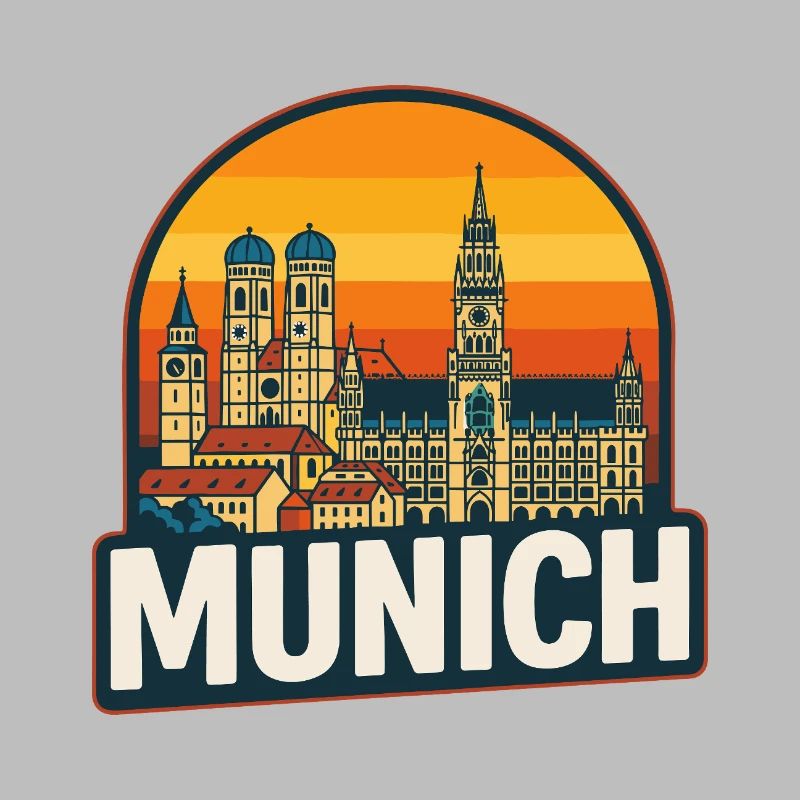 Munich Germany Retro Sunset Skyline Art