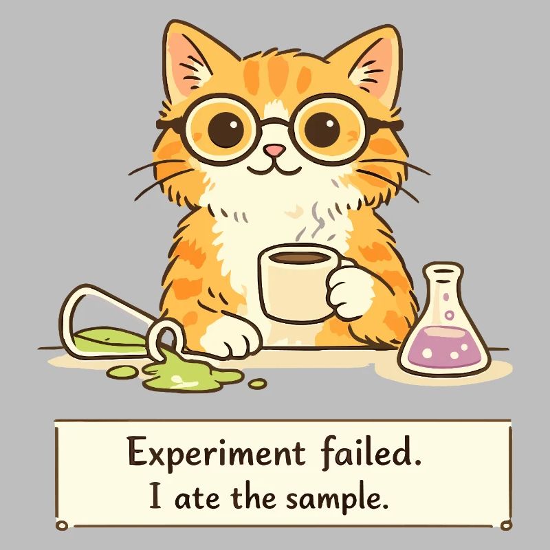 Chat scientifique. L’expérience a échoué. J’ai mangé l’échantillon