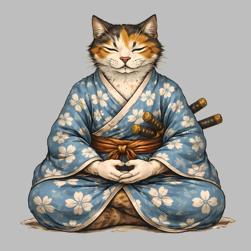 Kimono de méditation Zen Samurai Cat