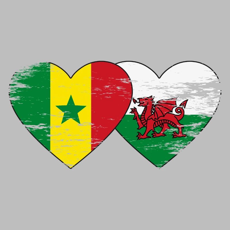 Drapeau du Sénégal Pays de Galles mains forme de coeur utilisé