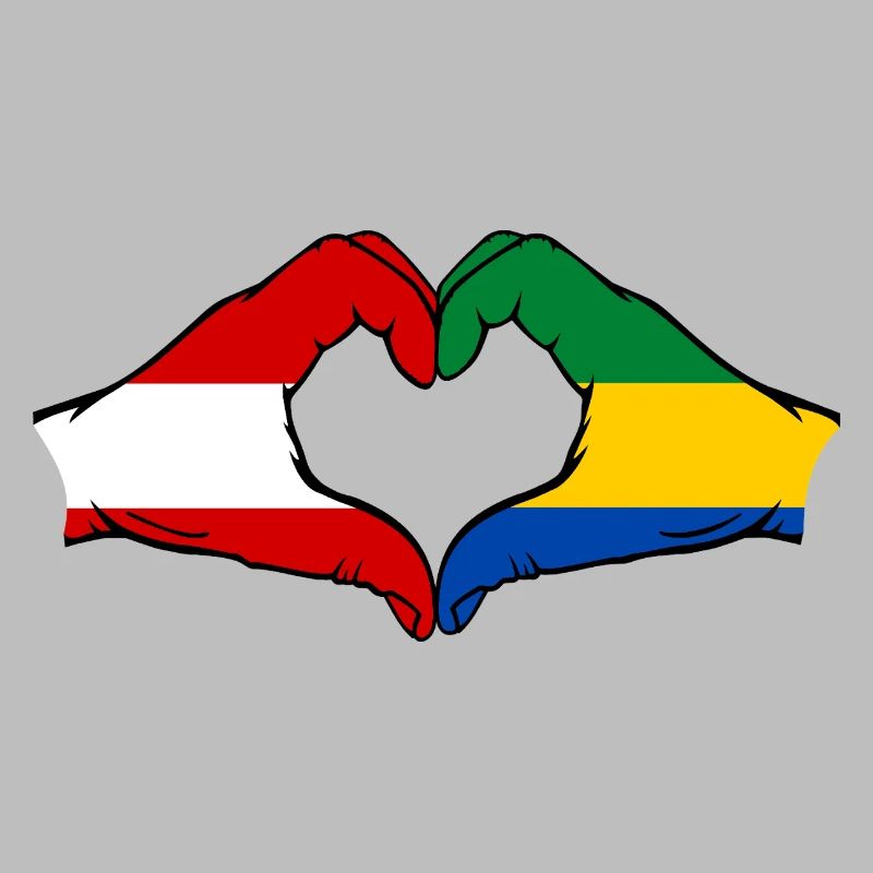Austria Gabon Flag Hands Heart Shape Used
